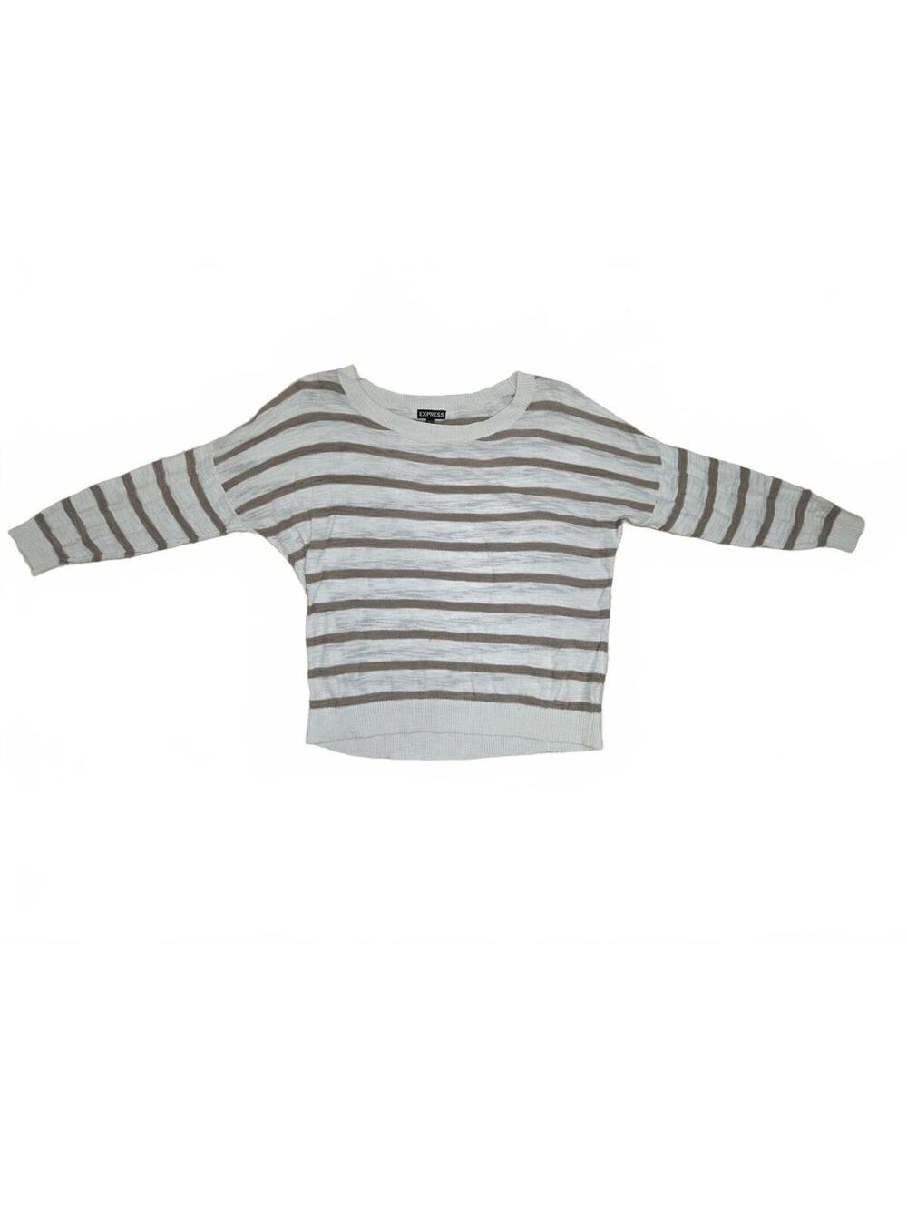 Express Brown & White Striped Lightweight Knit Pullover Sweater Size S
